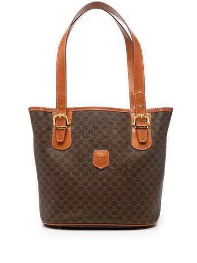 Pre-owned Celine 1998 Macadam Coated Canvas Tote Bag In Brown