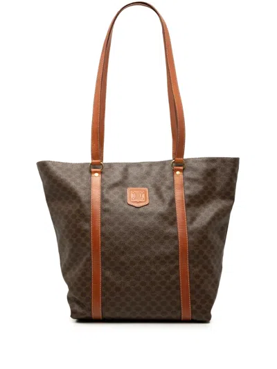 Pre-owned Celine 1998 Macadam Coated Canvas Tote Bag In Brown