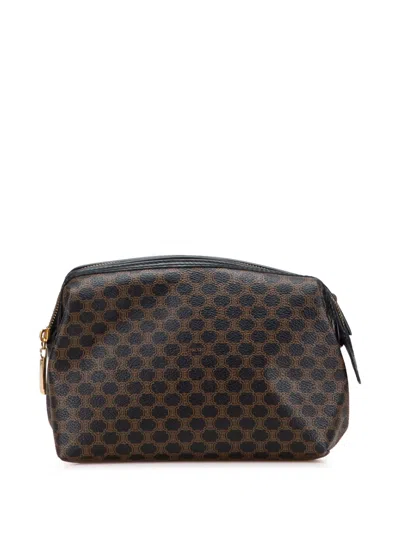 Pre-owned Celine 1999 Macadam Coated Canvas Cosmetic Pouch In Brown
