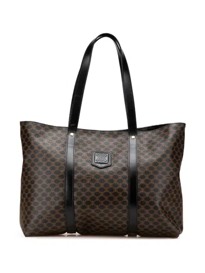 Pre-owned Celine 1999 Macadam Coated Canvas Tote Bag In Black