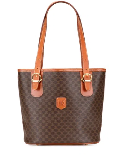 Pre-owned Celine 1999 Macadam Coated Canvas Tote Bag In Brown