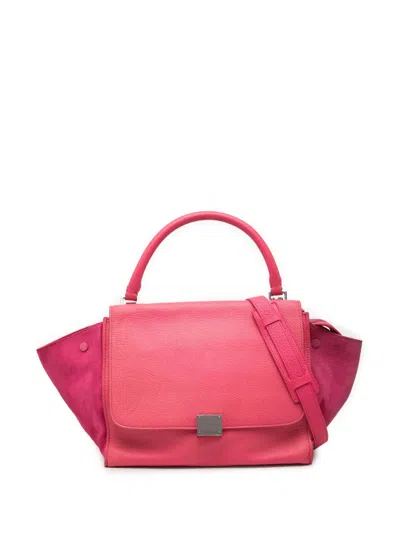 Pre-owned Celine 1999 Medium Calfskin And Suede Trapeze Satchel In Pink