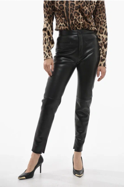 Celine 2 Pocket Leather Trousers With Zipped Ankle In Black