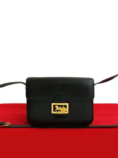 Pre-owned Celine 2000-2010 Calfskin Horse Carriage Crossbody Bag In Black