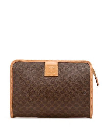 Pre-owned Celine 2000-2015 Macadam Coated Canvas Clutch Bag In Brown