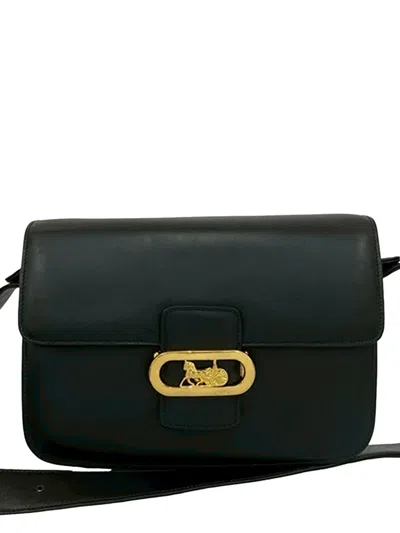 Pre-owned Celine 2000-2025 Calfskin Horse Carriage Crossbody Bag In Black