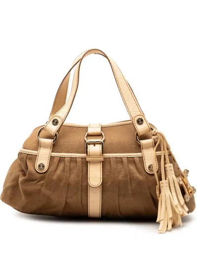 Pre-owned Celine 2000-2025 Canvas Boogie Tassel Tote Bag In Brown