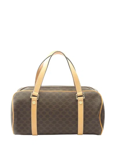 Pre-owned Celine 2000-2025 Macadam Coated Canvas Boston Bag In Brown