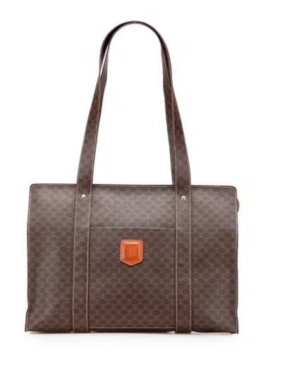 Pre-owned Celine 2000-2025 Macadam Coated Canvas Tote Bag In Brown