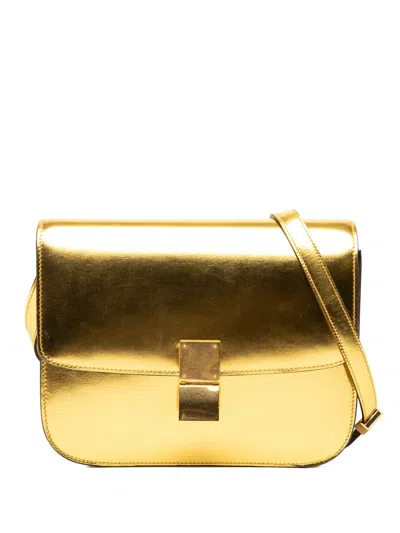 Pre-owned Celine 2000-2025 Medium Calfskin Classic Box Crossbody Bag In Gold