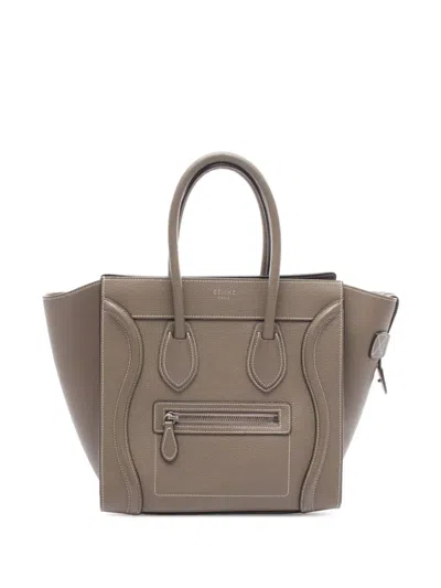 Pre-owned Celine 2000-2025 Micro Leather Luggage Tote Bag In Brown