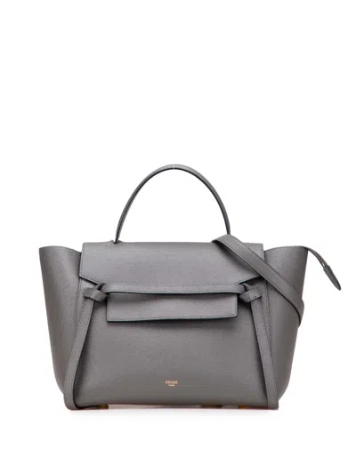 Pre-owned Celine 2000-2025 Mini Grained Calfskin Belt Bag Satchel In Gray