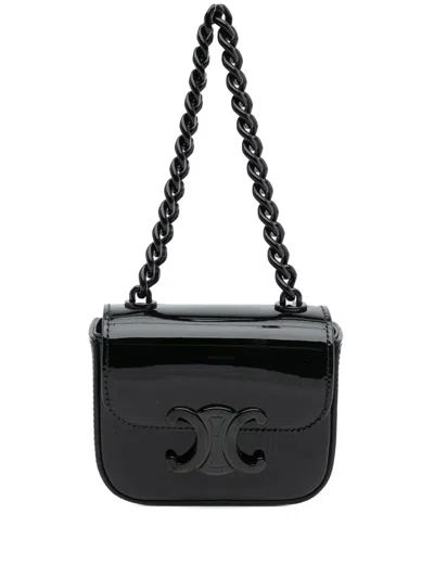 Pre-owned Celine 2000-2025 Mini Patent Claude Chain Handbag In Black
