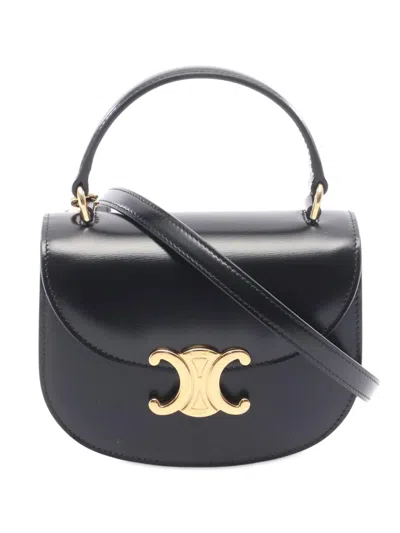 Pre-owned Celine 2000-2025 Mini Shiny Calfskin Besace Clea Satchel In Black