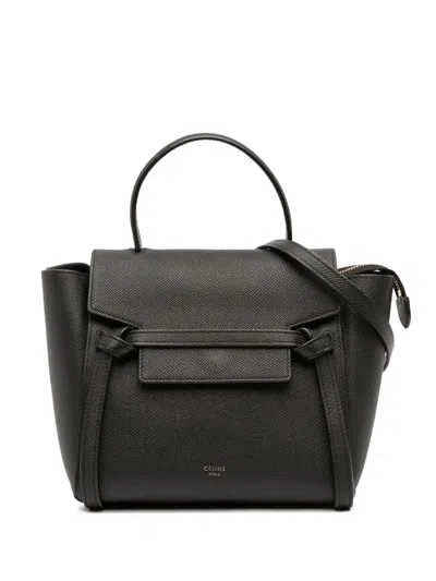 Pre-owned Celine 2000-2025 Nano Grained Calfskin Belt Bag Satchel In Black