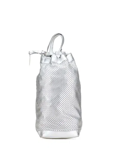 Pre-owned Celine 2000-2025 Perforated Metallic Calfskin Sling Backpack In Silver
