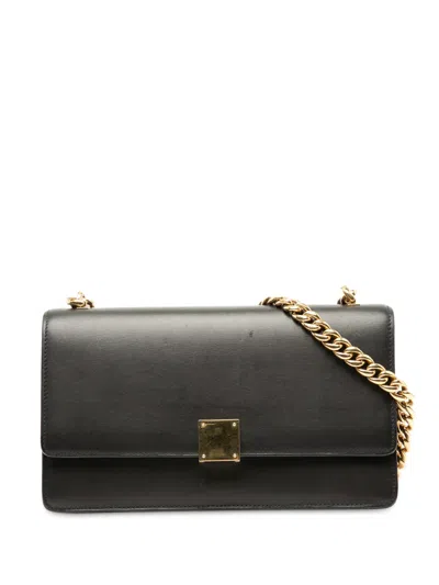 Pre-owned Celine 2000-2025 Small Leather Case Chain Flap Crossbody Bag In Black
