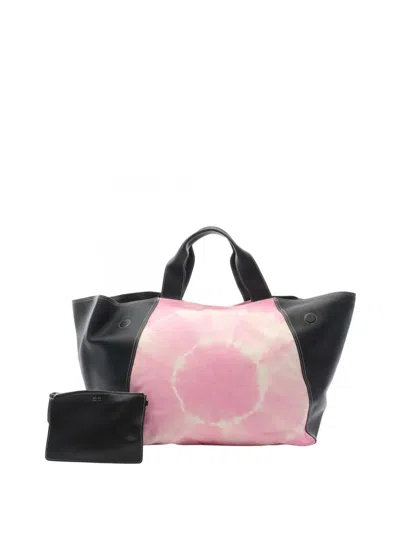 Pre-owned Celine 2000-2025 Smooth Calfskin And Canvas Tie Dye Frame Tote Bag