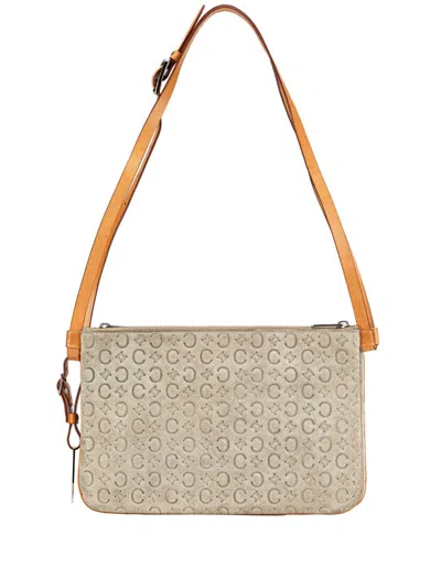 Pre-owned Celine 2000 C Macadam Suede Double Zip Crossbody Bag In 褐色