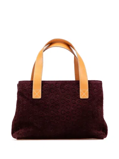 Pre-owned Celine 2000 C Macadam Suede Handbag In Red