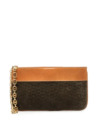 Pre-owned Celine 2000 C Macadam Suede On Chain Clutch Bag In Brown
