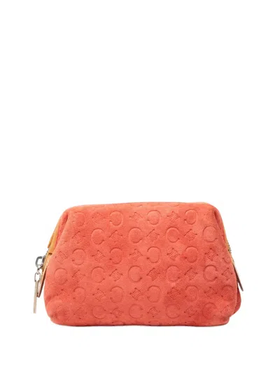 Pre-owned Celine 2000 C Macadam Suede Pouch In Orange