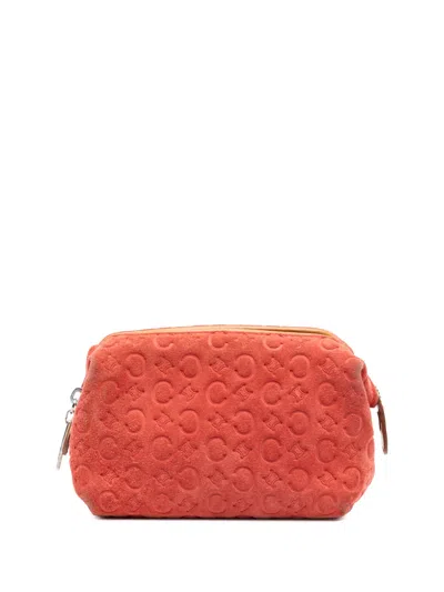 Pre-owned Celine 2000 C Macadam Suede Pouch In Orange