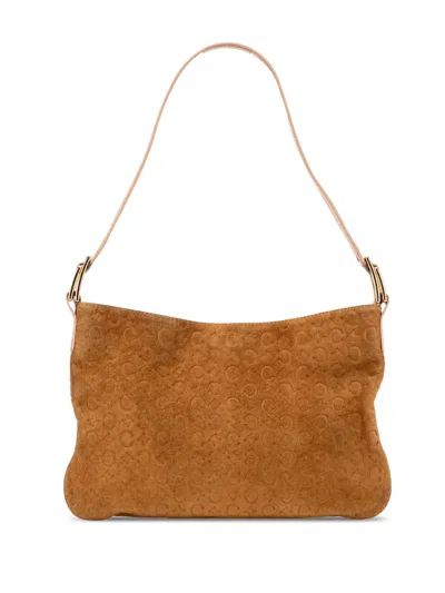 Pre-owned Celine 2000 C Macadam Suede Shoulder Bag In Brown
