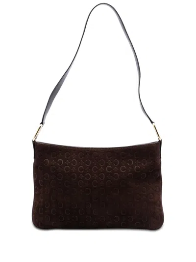 Pre-owned Celine 2000 C Macadam Suede Shoulder Bag In Brown