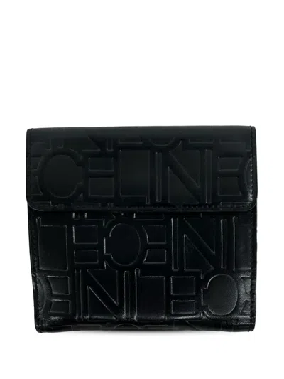 Pre-owned Celine 2000 Embossed Leather Logo Trifold Wallet Small Wallets In Black