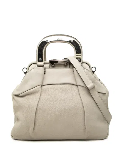 Pre-owned Celine 2000 Grained Calfskin Soft Frame Doctor Bag Satchel In Gray