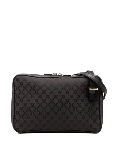 Pre-owned Celine 2000 Leather Trimmed Macadam Canvas Messenger Bag Crossbody Bag In Black