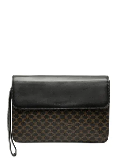 Pre-owned Celine 2000 Macadam Coated Canvas And Leather Clutch Bag In Brown