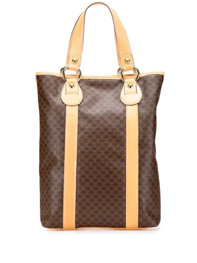 Pre-owned Celine 2000 Macadam Coated Canvas Vertical Tote Bag In Brown