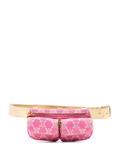 Pre-owned Celine 2000 Macadam Denim Double Pocket Belt Bag In Pink