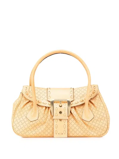 Pre-owned Celine 2000 Perforated Leather Buckle Handbag In Brown