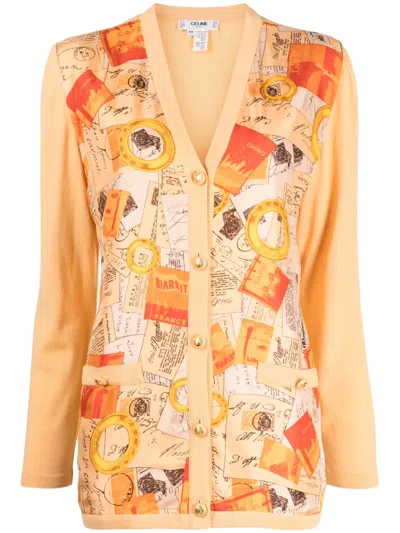 Pre-owned Celine 2000 Postcard-print V-neck Cardigan In 彩色