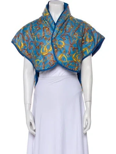 Pre-owned Celine 2000's Printed Down Jacket W/ Tags In Blue