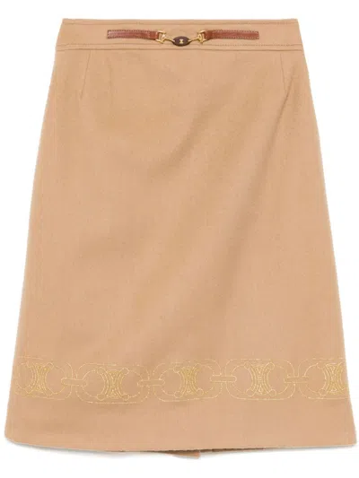Pre-owned Celine 2000 Triomphe Skirt In Neutrals