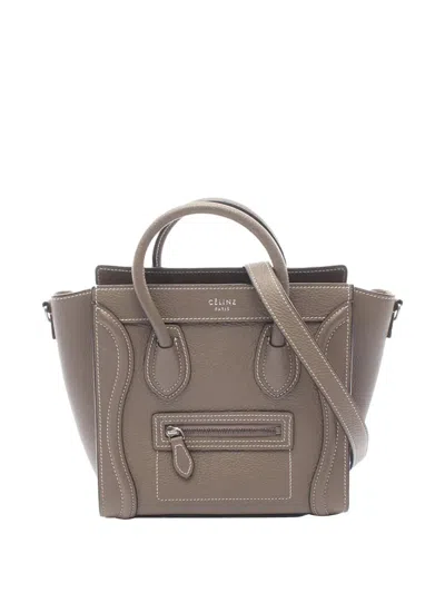 Pre-owned Celine 2000-2015 Nano Leather Luggage Tote Satchel In Brown