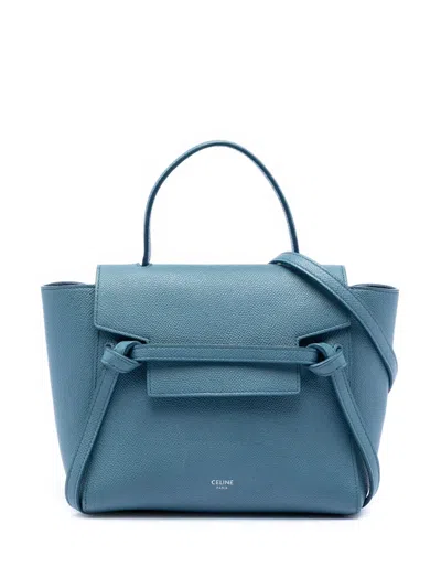 Pre-owned Celine 2000-2025 Nano Grained Calfskin Belt Bag Satchel In Blue