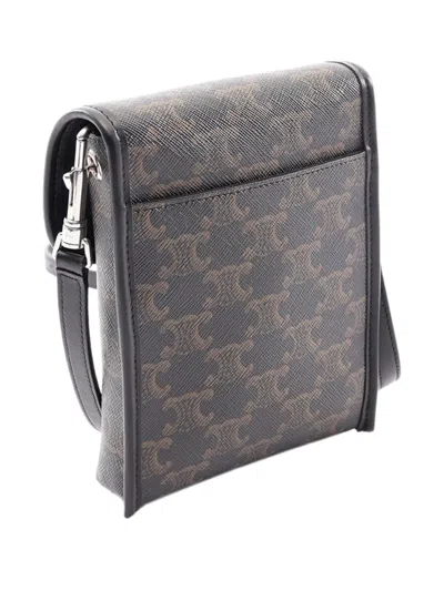 Pre-owned Celine 2000-2026 Coated Canvas Triomphe Soft Vertical Pouch Shoulder Bag In Black