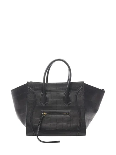 Pre-owned Celine 2000-2026 Crocodile-embossed Leather Phantom Luggage Tote Bag In Black