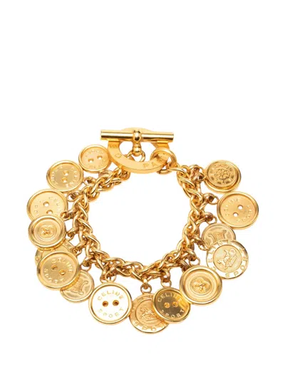 Pre-owned Celine 2000-2026 Gold Plated Sport Button Medallion Charm Bracelet Costume Bracelet