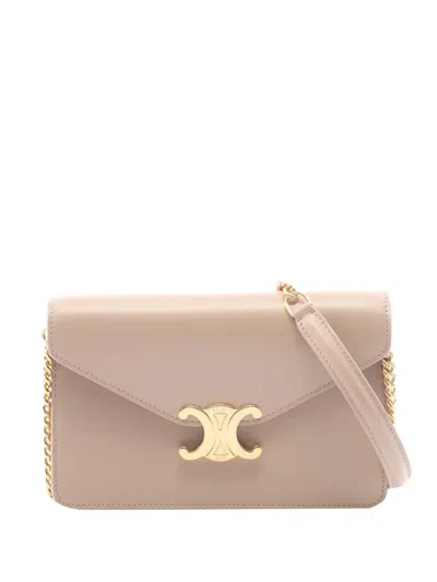 Pre-owned Celine 2000-2026 Leather Margo Wallet On Chain Crossbody Bag In Neutrals
