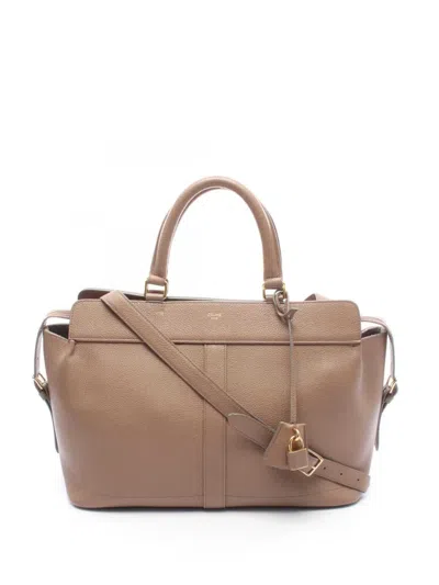 Pre-owned Celine 2000-2026 Medium Grained Calfskin Cabas De France Satchel In Neutrals