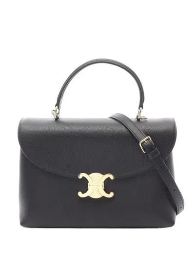 Pre-owned Celine 2000-2026 Medium Supple Grained Calfskin Nino Bag Satchel In Black