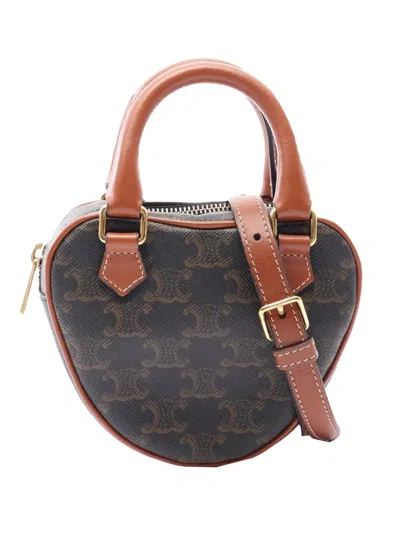 Pre-owned Celine 2000-2026 Medium Triomphe Coated Canvas Heart Satchel In Brown