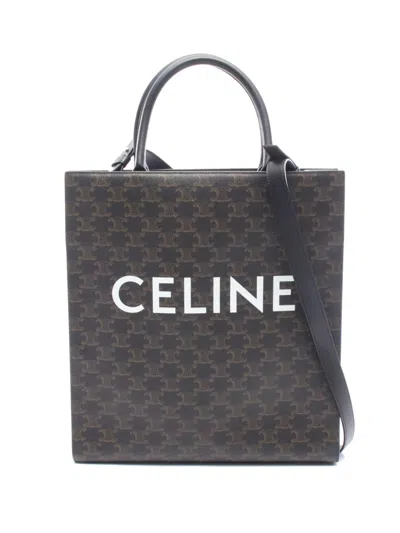 Pre-owned Celine 2000-2026 Medium Triomphe Coated Canvas Vertical Cabas Tote Satchel In Brown