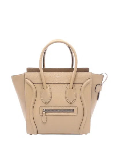 Pre-owned Celine 2000-2026 Micro Leather Luggage Tote Bag In Neutrals